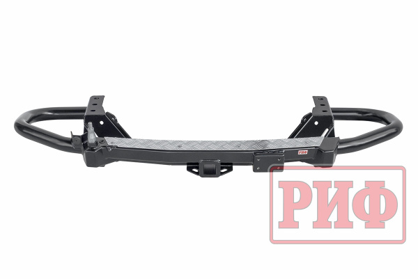 Бампер РИФ силовой задний Toyota Fortuner 2015+ c квадратом под фаркоп и калиткой
