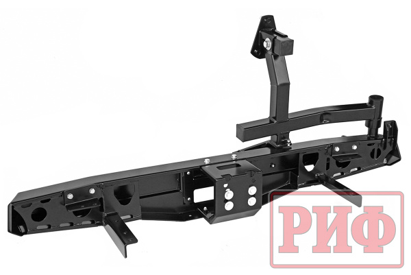 Бампер РИФ силовой задний УАЗ Хантер с площадкой под лебедку, калиткой и фонарями, лифт 65 мм
