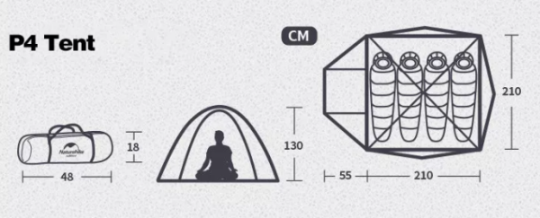 1.Палатка Naturehike P-Series 4-местная, алюминиевый каркас, зеленая