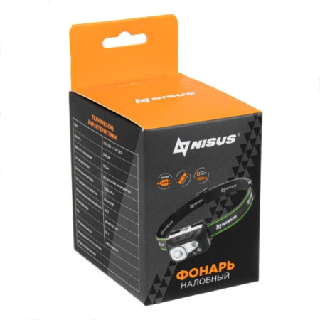 93 Фонарь налобный NISUS водонепроницаемый 300LM, IPX7, USB 93 Фонарь налобный NISUS водонепроницаемый 300LM, IPX7, USB