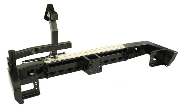 Бампер РИФ силовой задний УАЗ Патриот 2015+ с квадратом под фаркоп, калиткой и фонарями, стандарт