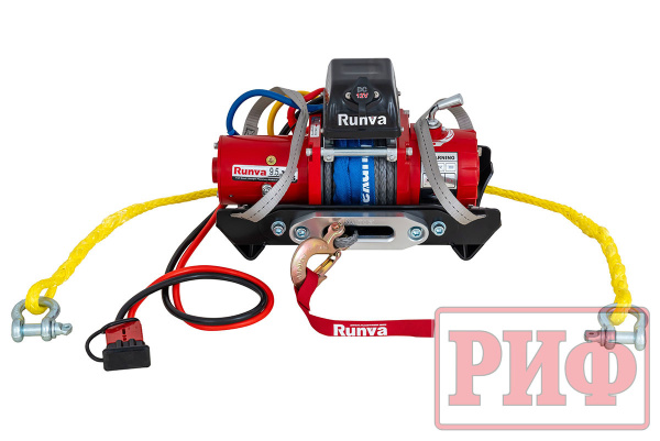 Лебёдка переносная РИФ 9.5XSR c облегчённой площадкой и проводами в сборе, короткий барабан, синтетический трос