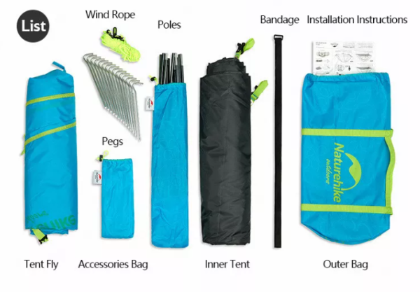 3 Палатка Naturehike P-Series 4-местная, алюминиевый каркас, голубая