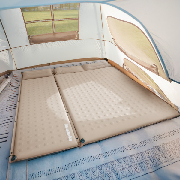 1 Коврик самонадувающийся Naturehike двойной 200х130х6 см, с подушками, зеленый