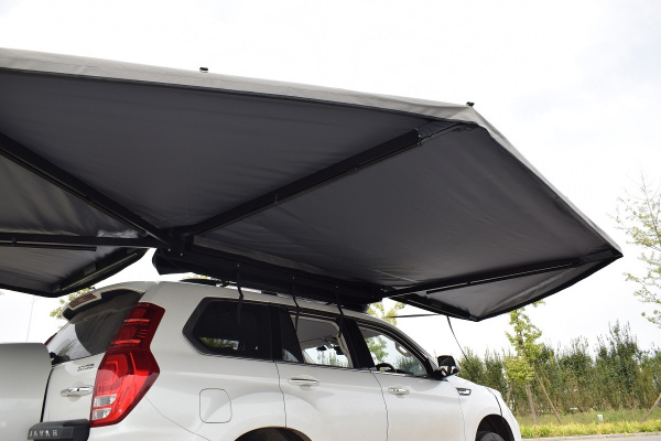 2 Маркиза автомобильная РИФ веерная, безопорная 2,3х2 м (правая), увеличенная, серая