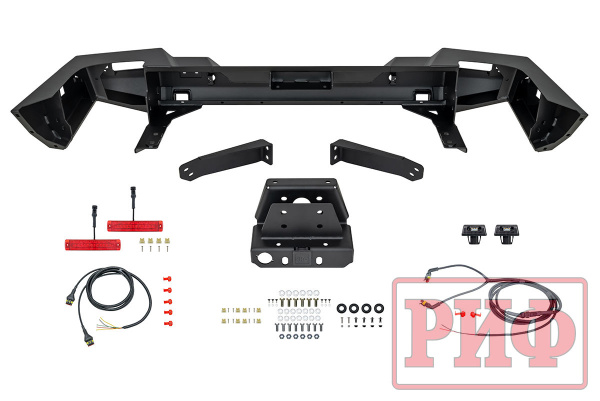 Бампер РИФ силовой задний TANK 300 с квадратом под фаркоп, фонарями, с отверстиями под систему контроля слепых зон