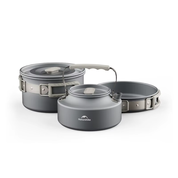 Набор посуды Naturehike туристический 2 предмета и чайник 0,8л., алюминий, серый