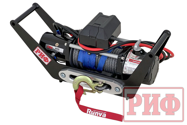 Лебёдка переносная РИФ 9000SR c площадкой в квадрат для фаркопа и проводами (в сборе)