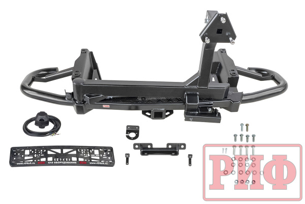 Бампер РИФ силовой задний Toyota Land Cruiser Prado 120 c квадратом под фаркоп и калиткой