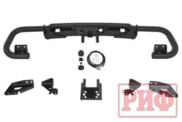 Бампер задний силовой/защита штатного бампера РИФ УАЗ Патриот 2015+ с квадратом под фаркоп, стандарт