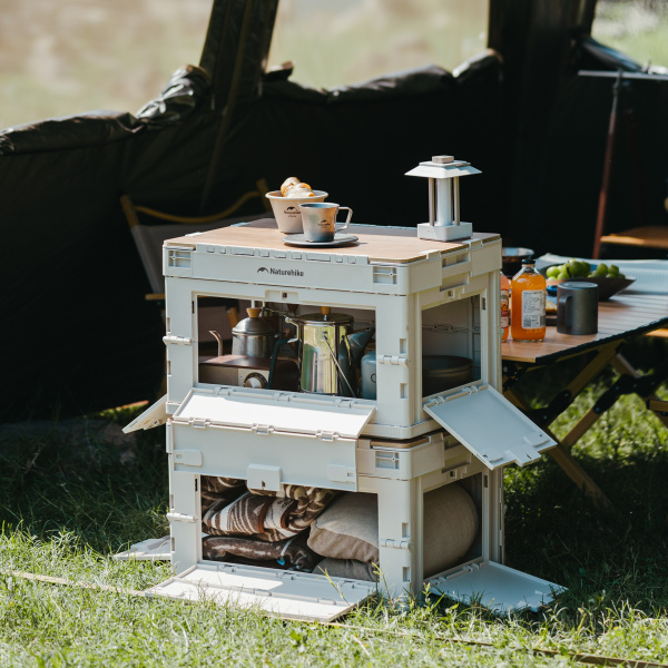 4 Ящик туристический Naturehike 52 л, трансформер, со столешницей, бежевый