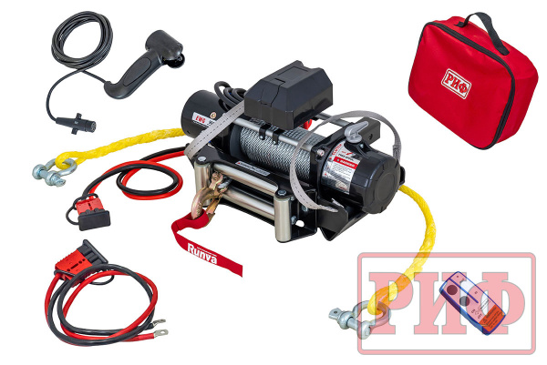 Лебёдка переносная РИФ 9000U c квадратом для фаркопа, стальной трос (облегченная)