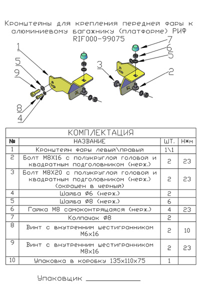 Кронштейны для переднего крепления фары к алюминиевому багажнику (платформе) РИФ