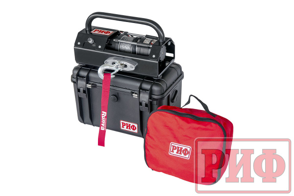 Лебёдка переносная РИФ 2500ASR c малой площадкой и проводами, синтетический трос (в защитном кейсе)