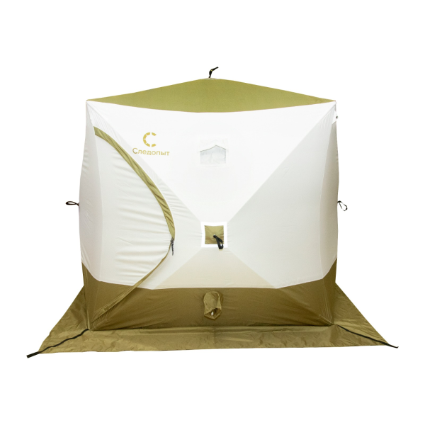 Палатка зимняя куб СЛЕДОПЫТ "Premium" 2,1х2,1 м, 3 слоя, 2 двери, цв. оливковый/белый